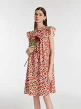 a lady in rose printed ruffle sleeves mandarin collared mini dress